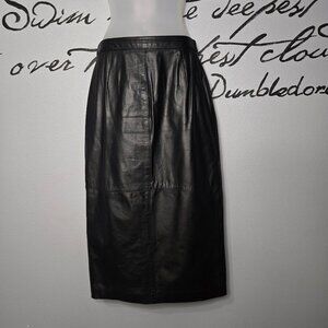 Vintage Bermans Black Leather Sexy High Waist Back Vented Skirt, vtg 10